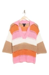 DESIGN HISTORY COLORBLOCK SHORT SLEEVE OPEN KNIT POLO SWEATER