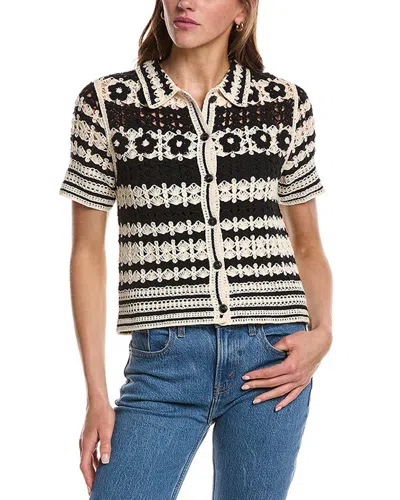 Design History Crochet Button Down Top In Black