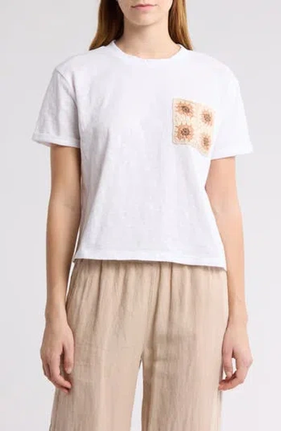 Design History Crochet Pocket Cotton T-shirt In Dune Combo