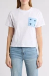 Design History Crochet Pocket Cotton T-shirt In Sky Blue Combo