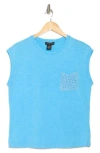 Design History Crochet Pocket Muscle Tank In Blue Ocean