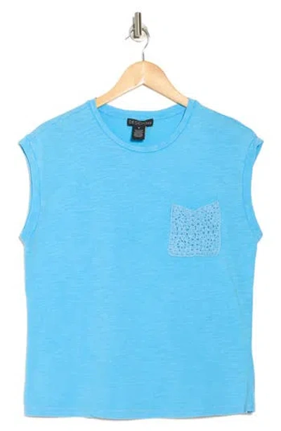 Design History Crochet Pocket Muscle Tank In Blue Ocean