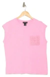 Design History Crochet Pocket Muscle Tank In Pink Crush