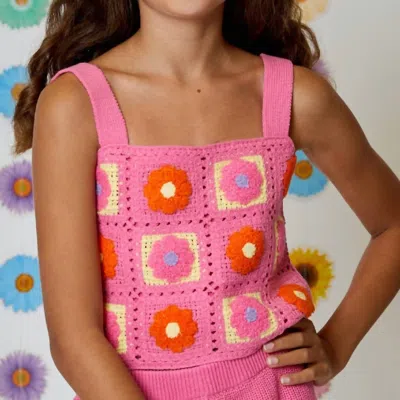 Design History Kids' Crochet Sweater Tank In Fuchsia In Multi