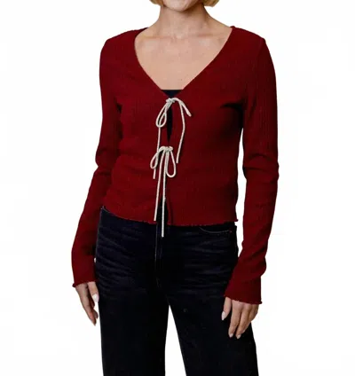 Design History Crystal Bow Cardigan In Cherry In Burgundy