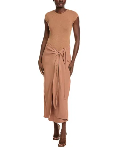 Design History Dh By  Mixed Media Midi Dress In Brown