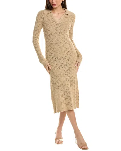 Design History Dina Linen-blend Midi Dress In Beige