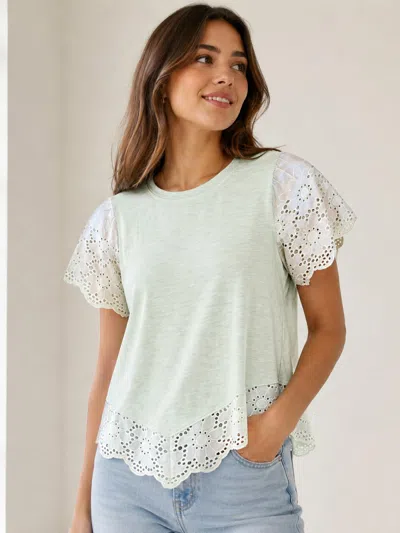 Design History Eyelet Lace Top In Pistachio In Neutral