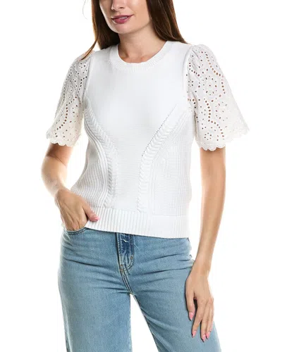 Design History Eyelet Sleeve Sweater In White