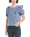 Design History Eyelet Sleeve T-shirt In Blue