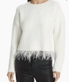 DESIGN HISTORY FEATHER TRIM RIBBED KNIT SWEATER IN WINTER WHITE