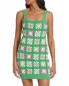 Design History Floral Patchwork Crochet Dress In Green Multi In Green