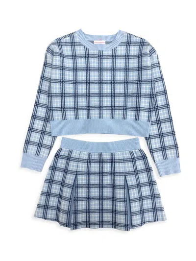Design History Girl's 2-piece Plaid Sweater & Skirt Set In Blue Twist Combo