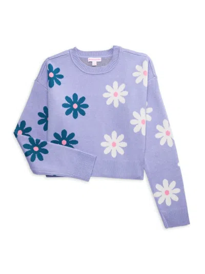 Design History Kids' Girl's Floral Sweater In Lucky Lilac