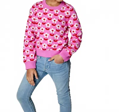 Design History Kids' Girl's Flower Diamond Sweater In Pink