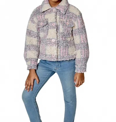 Design History Kids' Girl's Fuzzy Jacket In Pink & Grey In Blue
