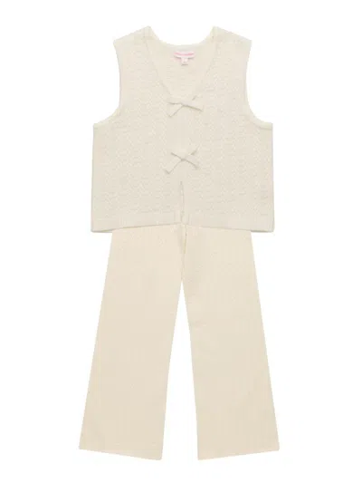 Design History Girl's Knit Vest & Pants Set In White