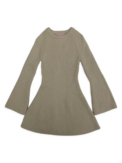 Design History Girl's Rib-knit Flared-sleeve Sweater Dress In Tan Suede