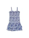 Design History Girl's Smocked Tiered-hem Dress In Blue Waves