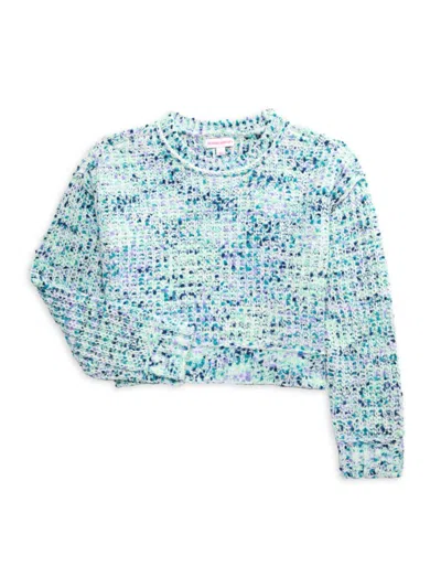 Design History Kids' Girl's Speckled Knit Sweater In Blue