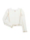 Design History Girl's Split V-neck Top In Off White