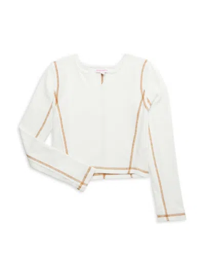 Design History Babies' Girl's Split V-neck Top In Off White