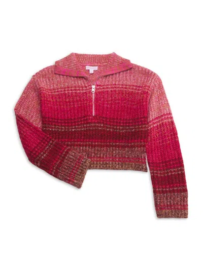 Design History Babies' Girl's Striped Quarter-zip Sweater In Red Multi