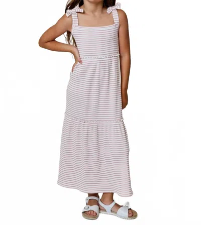 Design History Kids' Girl's Tie Shoulder Maxi Dress In Pink Stripe In Neutral