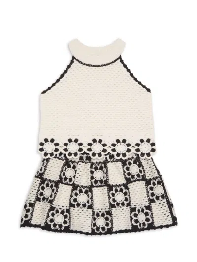 Design History Kids' Girl's Two-piece Skort Set In Vanilla Black