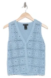 Design History Granny Square Crochet Sweater Vest In Blue Frost