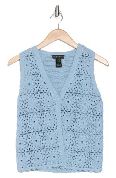 Design History Granny Square Crochet Sweater Vest In Blue Frost