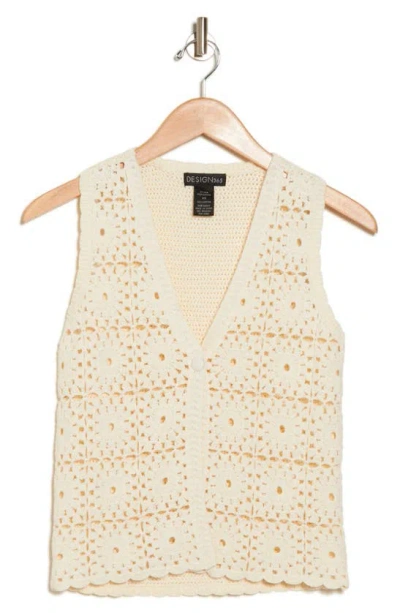 Design History Granny Square Crochet Sweater Vest In Linen