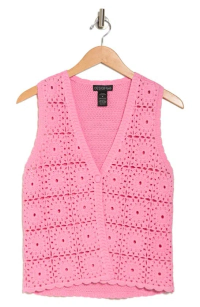 Design History Granny Square Crochet Sweater Vest In Pink