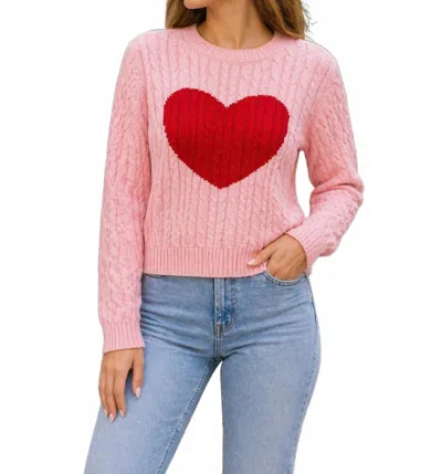 Design History Heart Cable Sweater In Pink In Brown