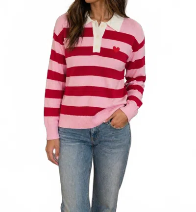 Design History Heart Sweater In Pink And Red Stripe In Multi