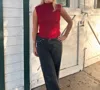 Design History Ibis Mock Neck Sleeveless Top In Pomegranate In Red