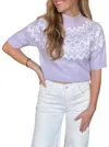 Design History Juliana Short Sleeve Mock Neck Sweater In Lilac And White In Blue