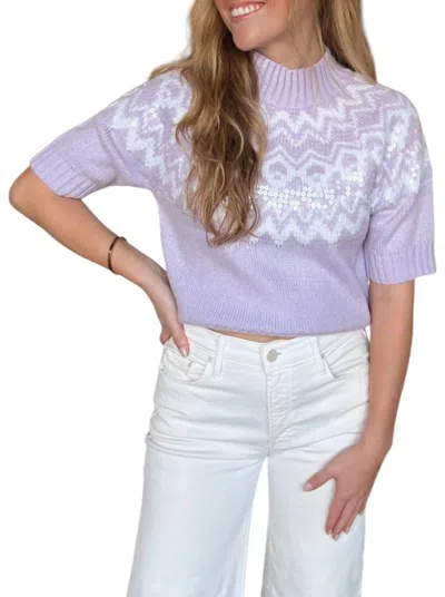 Design History Juliana Short Sleeve Mock Neck Sweater In Lilac And White In Purple