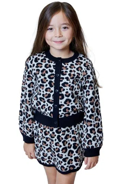Design History Kids' Animal Print Cardigan & Skirt Set In Black