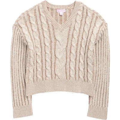 Design History Kids' Cable Knit V-neck Sweater In Brown