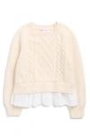 Design History Kids' Eyelet Lace Trim Twofer Sweater In Neutral