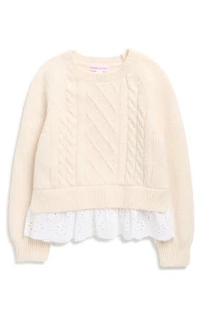 Design History Kids' Eyelet Lace Trim Twofer Sweater In Brown