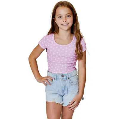 Design History Kids' Floral Crinkle Knit Top In Pink