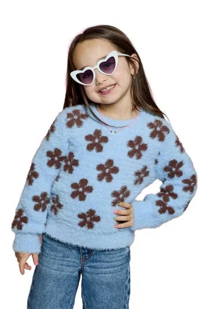 Design History Kids' Floral Fuzzy Sweater In Blue