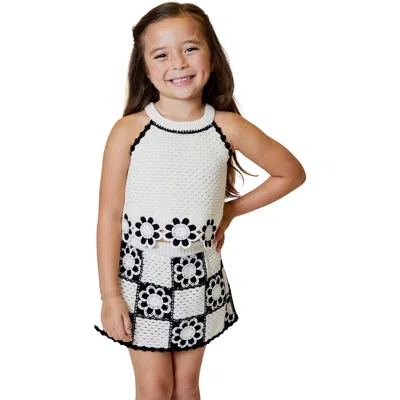 Design History Kids' Floral Open Knit Skort In White