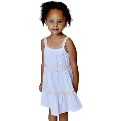 Design History Kids' Flower Trim Cotton Dress In White