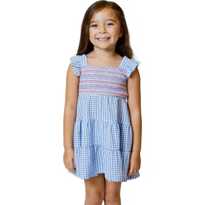 Design History Kids' Gingham Smocked Tiered Dress In Blue