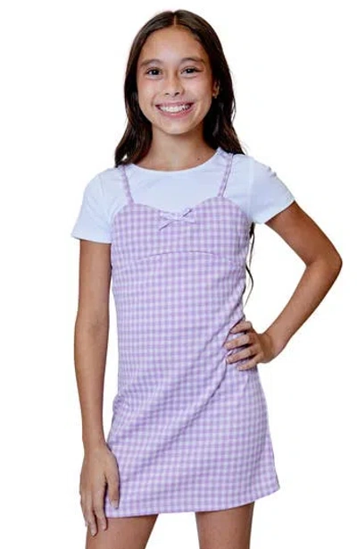 Design History Kids' Gingham T-shirt Twofer Dress In Purple