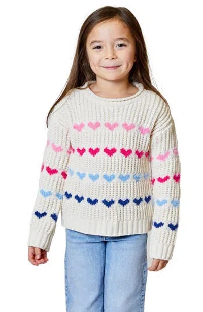 Design History Kids' Heart Long Sleeve Sweater In White
