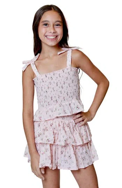 Design History Kids' Smocked Tank & Tiered Skirt Set In Pink